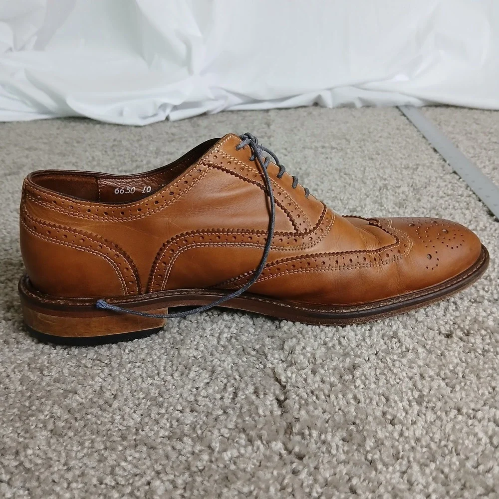 Cuoio Mens Tan Leather Wingtip Brogue Oxford Dress Shoes Made in Italy 6650 10M
